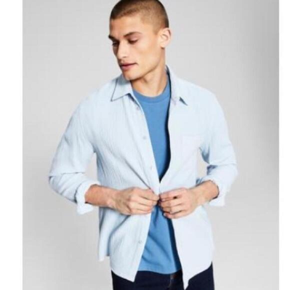 New AND NOW THIS Men's Long-Sleeve Seersucker Shirt size M cashmere blue - Picture 2 of 6